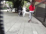 Girl in gray tight leggins