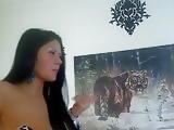 Camwhore plays with pussy and tits just outside the frame