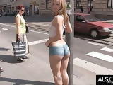 Sexy Babe Sports Painted On Outfit in Public