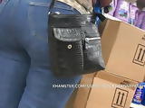 Candid black granny Booty in tight jeans