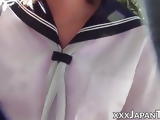Young Japanese babe sucks cock outside before being pounded