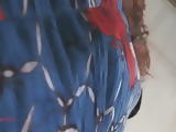 Ebony with  black panties under bluish summer skirt