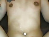 Young Thai mom with tattoos cum on body