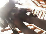 nice upskirt in black pantyhoses, white pantys