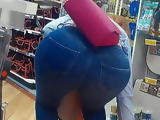 Candid big ass redhead in tight jeans