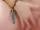 Squirting on kitchen floor with dildo 