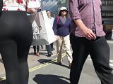Blonde PAWG in see through leggings (thong)