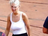 Braless saggy Tits candid